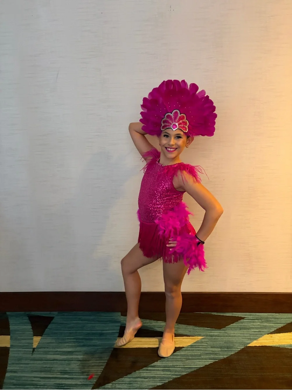 Weissman Hot Pink Sequin & Feather Fringe Dance Costume